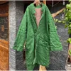 Johnature Women Green Vintage Parkas Stand Long Sleeve Cotton Linen Coats Spring Belt Loose Female Clothes Long Coats 210521