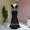 Abiti da festa di lusso in cristallo nero sirena Prom 2022 manica lunga Dubai abiti da sera collo alto elegante abito da laurea africano