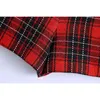 Claret Plaid Frauen Shorts Büro Tragen Hohe Taille Casual Vintage Geknöpfte Seite OL Elegante Outwear 210521