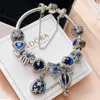 925 Sterling Zilver Blauw Charm Bead Fit Europese Armbanden voor Vrouwen Vleugel Veer Maan Sterren Ballon Kristal Kralen Snake Chain Mode-sieraden Z087