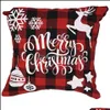 Pillow Case Bedding Supplies Home Textiles & Garden Christmas Black And Red Buffalo Plaid Linen Cushion Er For Sofa Couch Xmas Decor 18 Inch