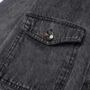 Kvinnor Mode Grå Denimjacka Slå ner Krage Vintage Bomull Jeans Coat Långärmade Fickor Ytterkläder Kort Toppar 210515