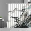 Bläckmålning bambu löv fågel dusch gardiner bergsvatten växt landskap vattentät badrum gardin kinesisk heminredning 210915