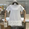 Short Sleeve Stitching Design Trend Sweet Ladies Clothing Korea Chic Straight Flower Petal Edge Cake Dresses 16W99501 210510