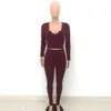 Kvinnor Ribbed Stickade Tracksuits Två Pieces Outfits Långbyxor Suit Cleavage Full Sleeve Slim Fit Crop Top och Stretchy Bodycon Legging Sportswear