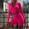 NEPLOE Fluorescence Two Piece Set Summer Zipper Turtleneck Toppar och High Waist Shorts Set 2 Piece Set Kvinnor Outfits 1e320 210423