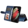 PU -lädertelefonfodral för Samsung Galaxy S22 S21 S20 Note20 Ultra S10 Plus - Pure Color Feeling Wallet Flip Kickstand Cover Case med handband