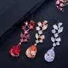 Elegant Dark Blue Cubic Zirconia Crystal Long Big Dangle Earrings for Women Wedding Dress Jewelry Accessories CZ024 210714