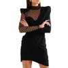 Winter Women Sexy Designer Long Sleeve Lace Black Cotton Dress Ladies Elegant Evening Bodycon Party Vestido 210527