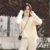 2 Pieces Set Women Winter Autumn Knitted Tracksuit Turtleneck Sweater Knit Pants Women Loose Clothing Suits Female Pants Suit 211116