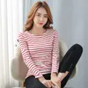 Plus Size O-Collo Tshirt Camicia a maniche lunghe Donna Autunno Casual Cotone a righe Chic Slim 5XL T-shirt coreane Donna 8810 210510