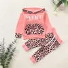 Infant Clothing 2021 Autumn Winter Toddler Kids Baby Boys Girls Leopard Letter Print Hoodie+pants 2pcs Sport Outfit Kids Costume G1023