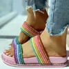 Female Summer Slippers woman Flat Slides Casual Bright Rainbow Slippers Indoor Home Shoes Outdoor Beach Flip Flops Women Slides Y0731