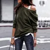 Autumn Long Sleeve Women Casual Sweatshirts Off Shoulder Female Loose 3XL Plus Size Tops Black Grey 5 Colors Big Size 210507