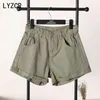 Lyzcr casual denim branco shorts mulheres doces cor preta cintura jeans verão solto largamente perna jean short 210719