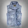 Men's Ripped Denim Vests With Wings Embroidery Hi Street Distressed Denim Sleeveless Jacket Waistcoat Plus Size M-5XL 211104