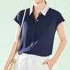 Verão sem mangas Únicas Mulheres de Breasted Camisas Casuais Vintage Desligado Blusa Colar Plus Size Feminino Roupas 14238 210508