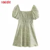 Тангада летние женщины цветы печати французский стиль мини платье слойки с коротким рукавом женские сарафрансы 3H567 210609