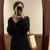 Bahar ve Yaz Kore Moda Rahat Gevşek kadın Elbise Zarif Mizaç Ruffled Dantel-up Pileli Şifon 210615