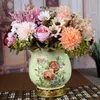 Flores decorativas grinaldas de 33 cm de seda de seda rosa buquê artificial 7 garfos 10 cabeças de flores falsas para decoração de quarto de casamento Indoo