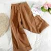 Surmitro koreański styl szerokiej nóg spodnie kostki kobiety wiosna lato czarny zielony khaki kobiece spodnie wysokiej talii spodnie femme 210712