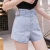 Koreanska stil shorts denim sexig jeans mode hög midja svart byxa plus storlek knapp 210601