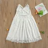 Tjejs klänningar Toddler Baby Girl Sommar Boho Lace Blomstrand Solid Färg V-Halsve Ärmlös Backless Cami Dress Sundress 2-7 år