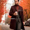 Men's Suits & Blazers Autumn Winter Burgundy Warm Jacket Slim Fit Men Groom Business Blazer Double Breasted Overcoat Tweed Wo3138