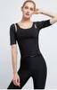 Frauen Laufen Weibliche Sauna Anzug Set Mädchen Brennen Bauch Fett Kompression Schweiß T-shirt Anzug Abnehmen Body Shaper Hosen 220307