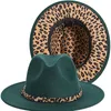 Deux tons Fedoras Jazz chapeaux Cowboy chapeaux pour femmes et hommes léopard bas laine feutre fête église robes chapeau en gros