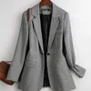 PEONFLY Vintage Zweireiher Büro Damen Plaid Blazer Lose Single Button Mantel Jacke Frauen Blazer Weibliche Plus Größe 211122