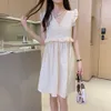 Składany tracony luźny i cienka sukienka, kobiety po obu stronach Nosić średniej długości spódnica lato koreańska moda odzież damska 210520