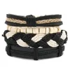 Corde tressée à la main en cuir multicouche perles en bois bracelets porte-bonheur ensemble réglable Punk bracelet bijoux pour hommes femmes