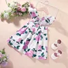 Summer Girls Flowers Cross Back Beach Dress for Kids Rose Sundress Toddler Birthday Cotton Floral Clothing 210529