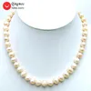 Qingmos colar de pérola branca para mulheres com gargantilhas redondas naturais de água doce de 7-8 mm 17 "joias finas 5839