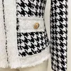 HIGH STREET est Fall Winter Designer Jacket Women's Zip Houndstooth Fringed Tweed Coat 210521