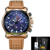 LIGE ETERNITY LIGE9856 Sport Mens Horloges Datum Wit Dial Rose Gold Pointer Japan VK Quartz Chronograph Beweging Mannen Kijk Zwart Bezel Legering Case Bruin Lederen Band