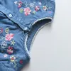 Amor ddmm meninas vestidos 2021 novo crianças roupas flor bordados manga curta Denim vestido para roupas roupas traje q0716