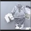 Conjuntos de ropa de maternidad para bebés y niños, camisa blanca y gris + pantalones a cuadros, 2 piezas, trajes para niños pequeños, ropa exterior para niños con corbata, ropa para bebés, Drop Deli