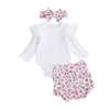 0-18m rosa leopardo nascido bebê menina bebê roupas conjunto ruffles malha romper shorts outfits outono trajes de primavera 210515