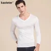 100% real de seda de seda t - shirts outono inverno completo manga comprida v pescoço homem selvagem preto branco cor fundo masculino camisas Tops y0323