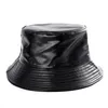 Spring And Summer PU Leather Bucket Hat Men Women Black Fisherman Party Bob Solid Classic Fashion Panama Foldable Wide Brim Hats Elob22