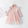 Girls Birthday Wedding Party Princess Dresses Autunno Bambini Paillettes Vestidos Rainbow Mesh Dress Bambini Costumi di modo 2-8Y Q0716