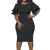 Grande taille XL-5XL Sudress Robe Femme O-Cou Lanterm Manches Slim Night Solid Party Robe courte 210323