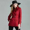 Damen-Grabenmäntel, kurze Damen-Windjacke, Herbst-Stil, koreanische Kleidung, lose All-Match-Jacke, modisch, Khaki, Schwarz, Rot