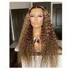 Querida Loira Kinky Curly Renda dianteira Perucas pré-arrancadas 13x4 Lace Frontal Ombre Destaque Peruca Humano Cabelo 150% Densidade