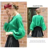 Women's Sweaters Fashion Mohair Short Sweater Knitted Pullover Loose Green Sweet Yong Pull Femme Puff Sleeve A190