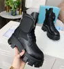 2022 Lyxiga Ankel Martin-stövlar för kvinnor Borstad Rois Äkta Läder Nylon med avtagbar påse Svart Dam Outdoor Booties Skor Australia Box