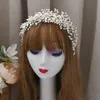 Slbridal Luksusowe Handmade Elastyczne Dżetów Kryształy Perły Ślub Tiara Opaska Ślubna Korona Kobiety Akcesoria Do Włosów Biżuteria