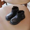 Vinterflicka läder stövlar vintange svart khaki dragkedja pu läder skor fotled skor för barn anti slip barn mode stövlar g1210